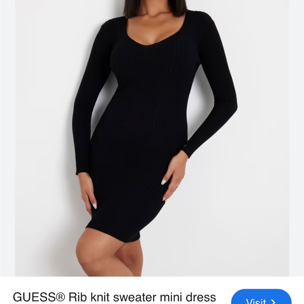 Guess Black V-Neck Long Sleeve Bodycon Dress